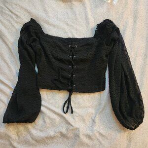 Off the shoulder lace up black crop top